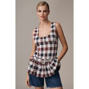 NWT Anthropologie Maeve Belted Drop-Waist Peplum Tank Collegiate Plaid